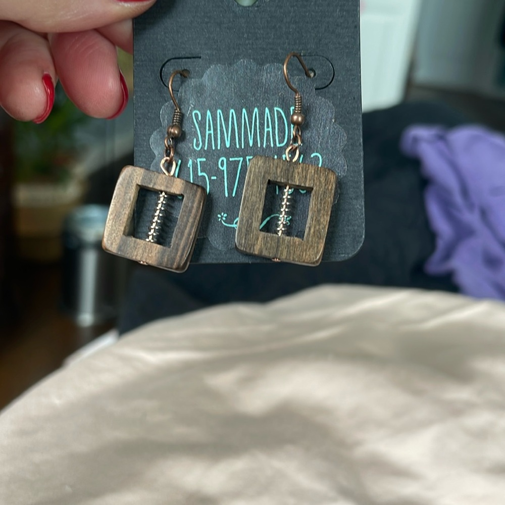 Brown Rectangular Dangle Earrings